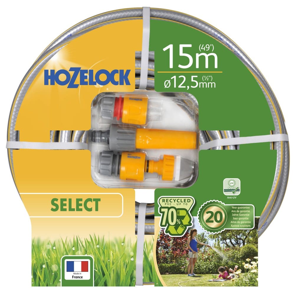 Hozelock Select 15m Hose, Fitting & Spray Gun